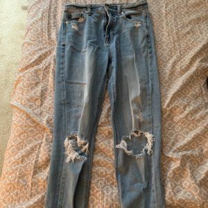 Light-Wash Ripped Mom Jeans